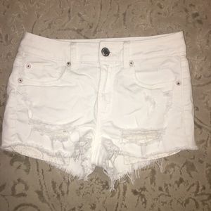 AE White Distressed Shorts with Detail Underlay